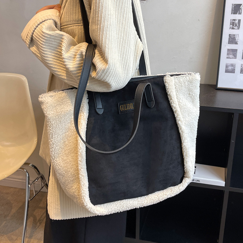 Bolso de felpa de lana de cordero retro otoño/invierno, bolso de hombro esmerilado de gran capacidad