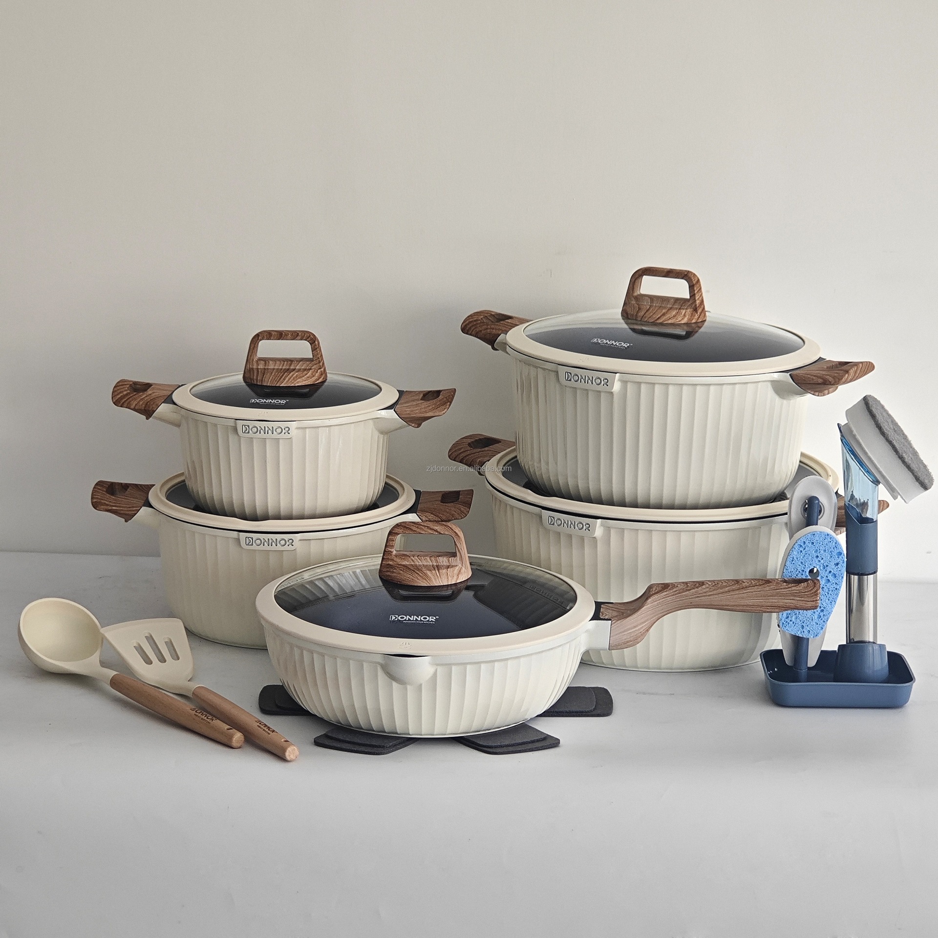 DONNOR 21 piezas de conjunto de cocinas de aluminio verticales antiadherentes, platas de mármol de aluminio