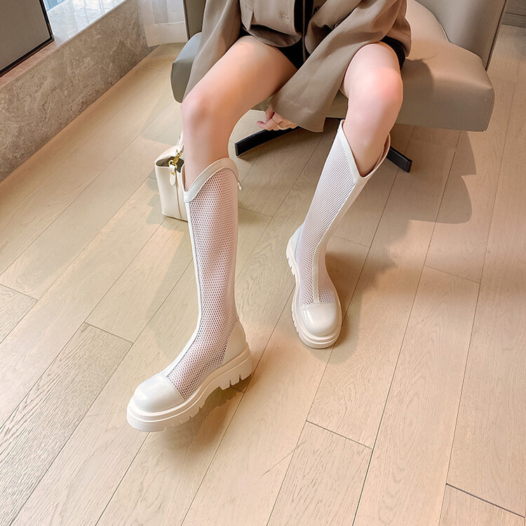 Boot nữ da lưới thoáng khí mùa hè, đế dày rỗng, ống rộng cho chân to — Màu nâu ống lớn, Màu đen cổ ống lớn, Ống nhỏ màu đen, Ống nhỏ màu be