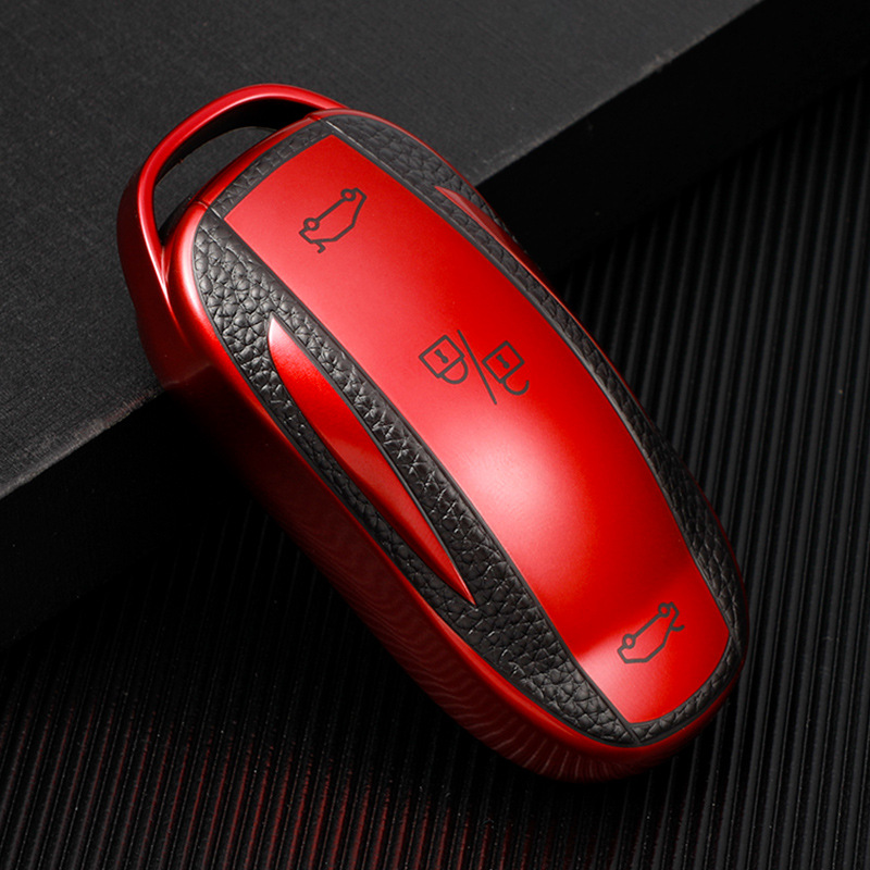 专用于特斯拉model3 model Y model S model X皮纹高档钥匙包套扣