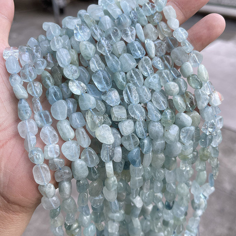 晶德珠宝 天然冰透海蓝宝随形珠diy饰品配件半成品手工串珠批发|undefined