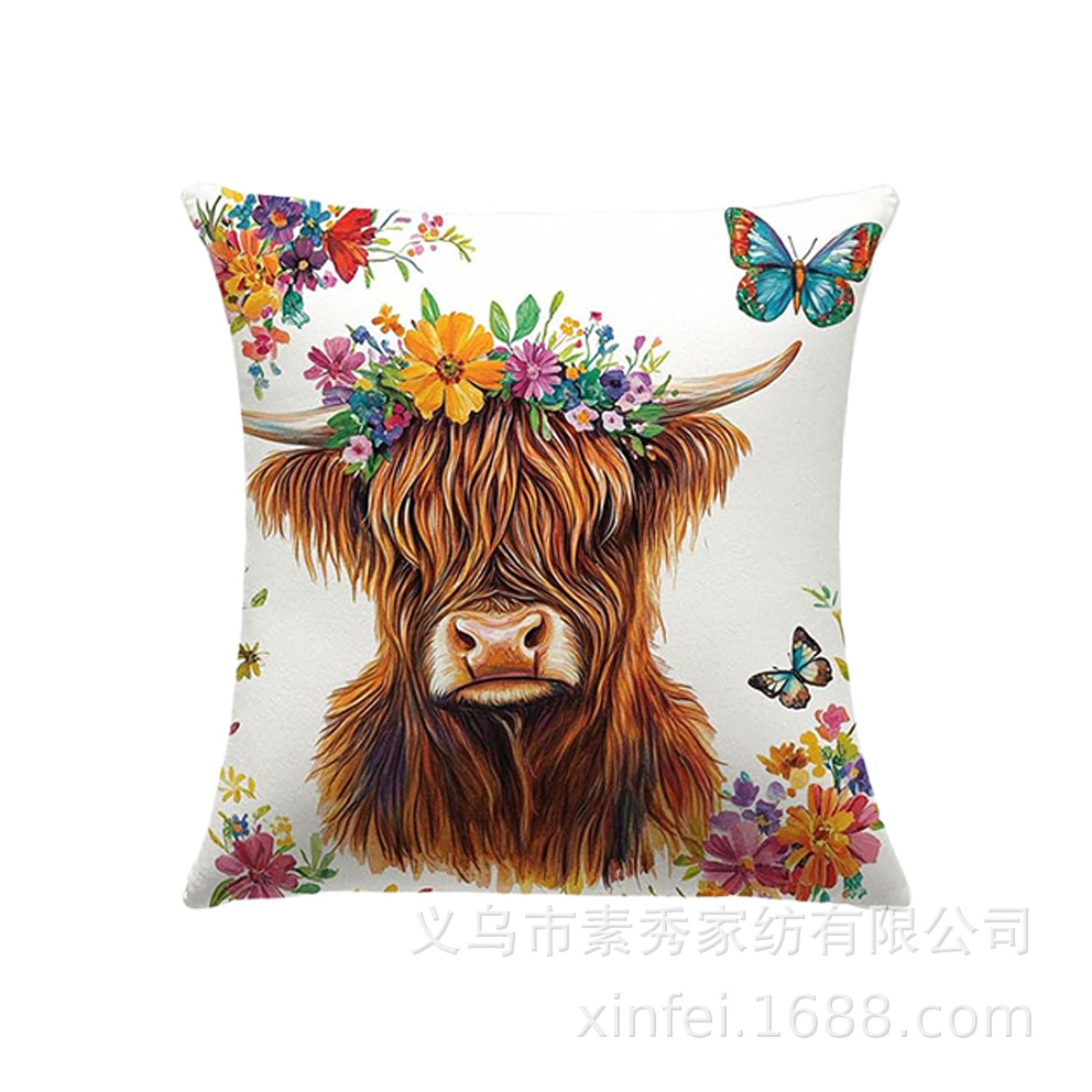 Transfronterizo amazónico Xiyin yak highland ganado animal sofá sala de estar respaldo decoración almohada abraza almohada cubierta de cojín image 10