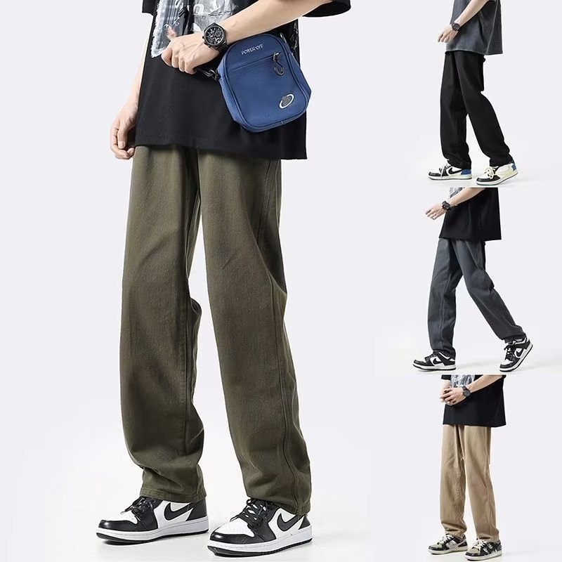 Casual pants men's trend retro solid color loose straight trousers autumn and winter tide brand overalls wide leg pants a generation of hair