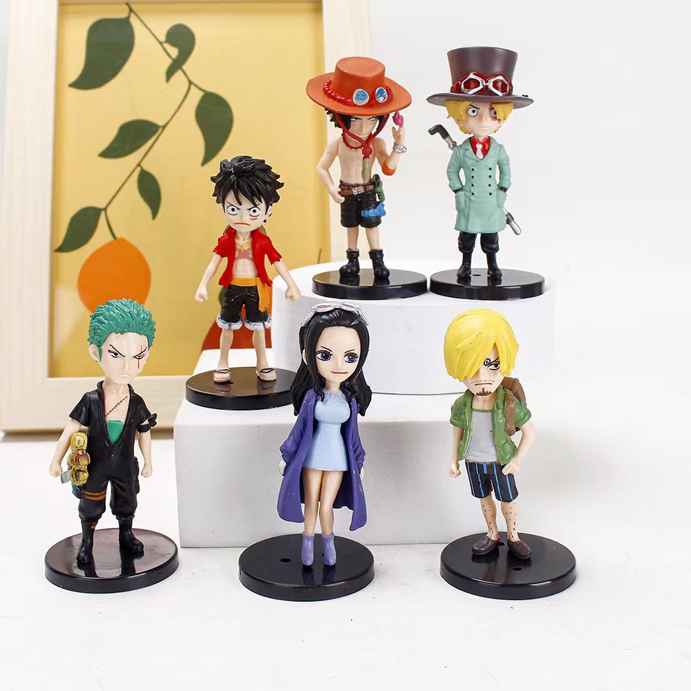 6 Q-version One Piece figure models, display cake baking decoration pieces, Luffy, Zoro, Sanji character figures