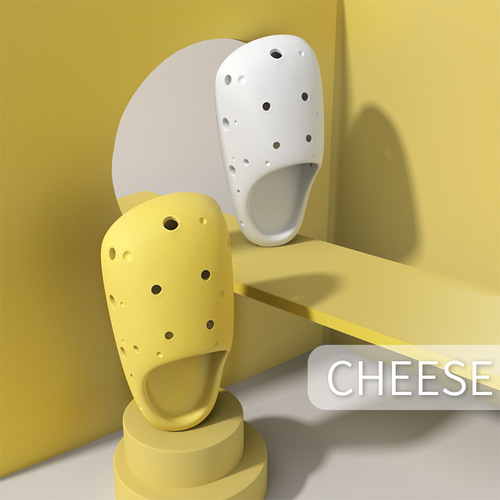 Cartoon cheese slippers for women in summer Baotou can be worn outside thick-soled home bathroom sandals handmade couple hole shoes