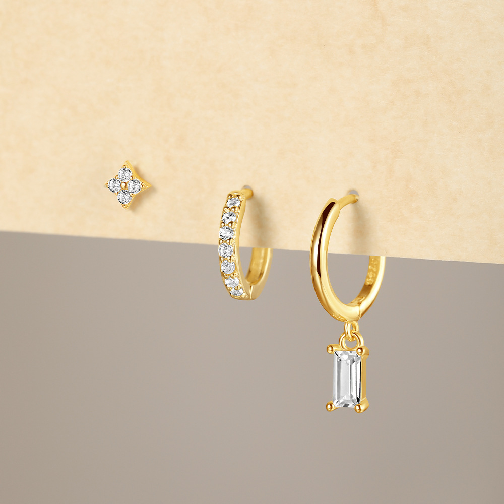 6g Weight 925 Sterling Silver Ear Needle Material Zircon Inlay Material Drop Earrings, Earrings, Ear Studs Classification 3 Pieces Set Quantity Daily, Street Occasion 925 Sterling Silver Material Geometric Pattern Women's Gender Inlay Design Simple Style, Shiny Style 3 Pieces Set 925 Sterling Silver Zircon Geometric Drop Earrings Earrings Ear Studs 10
