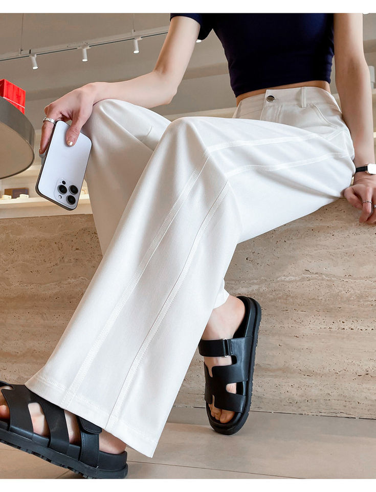 Quần ống rộng giả denim Lyocell Tencel cạp cao dáng mỏng, form suông rủ nhẹ — Denim đen thông thường, Người nhỏ nhắn màu trắng, Quần jean đen cho người nhỏ nhắn, Quần jean đen dáng dài chi tiết 24
