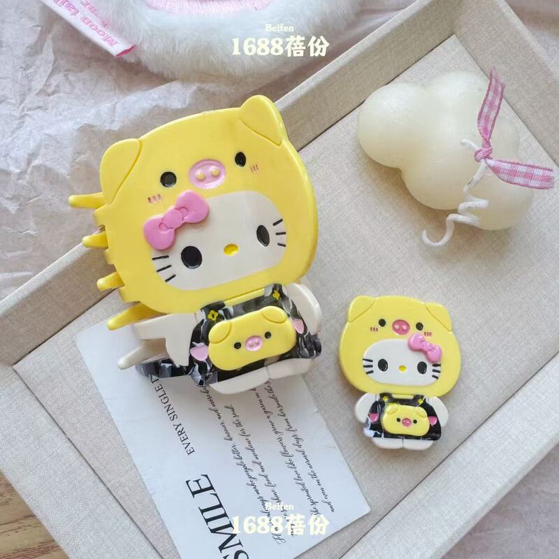 可爱卡通小猪头套KT醋酸抓夹时尚高颜值鲨鱼夹刘海侧边夹儿童发卡|undefined