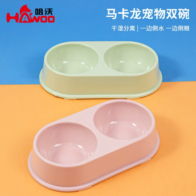 Macaron Пластиковая двойная миска Большая Оптовая миска для воды для собак Миска для домашних животных Миска для собак Корм для кошек Зоотовары