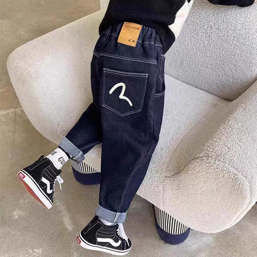 Children's New Color Denim Jeans Spring and Autumn Boys Korean Style Pants Middle Child Loose Children's Wear Wholesale One Piece Shipping
