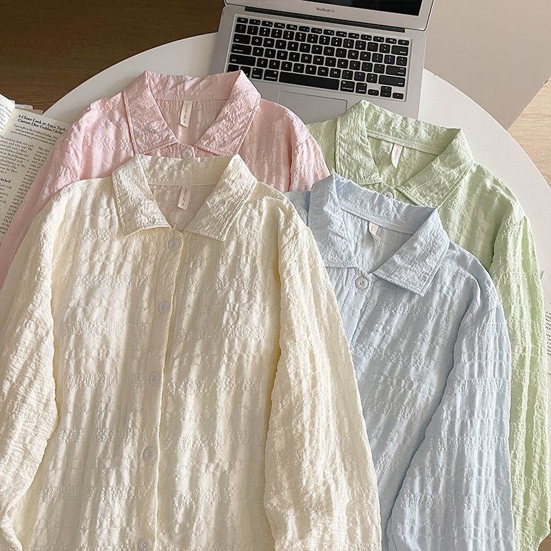Al por mayor transfronterizo otoño nuevo con almohadilla de pecho nubes de algodón pantalones de manga larga pijama de mujer con sola sola solapa cardigan ropa para el hogar