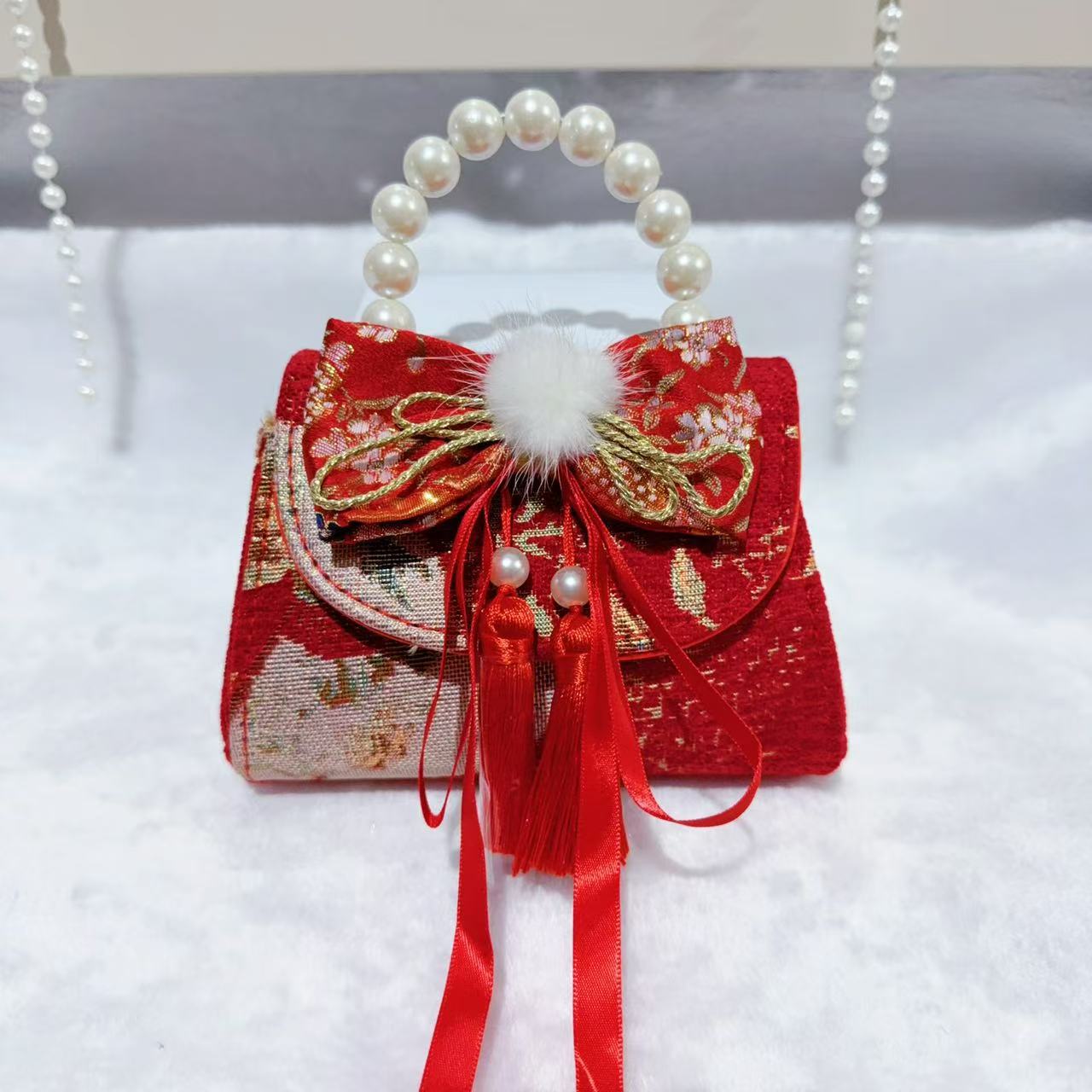 Bolsas de arco para niños bolsas de Año Nuevo bolsas rojas bolsas de rosa bolsas portátiles de perlas para niñas bolsas de princesa