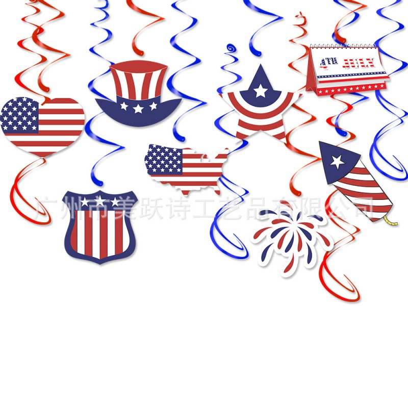Decoración de fiesta del día de la independencia, colgante espiral, bandera de los Estados Unidos, decoración de techo de fiesta.