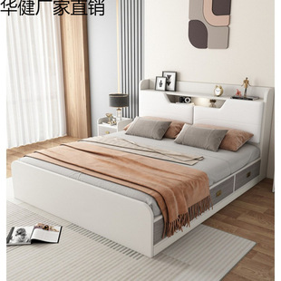 Solid Wood High Box Bed 1.8m Double Soft-Packed Home Bed Thickeneded Multi-Functional Panel Bed Rental House 1.1m Storage