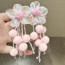 超仙甜美粉色花朵串珠绒球流苏耳钉ins风温柔精致仙气百搭耳饰品