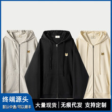 国潮高街狐狸字母刺绣连帽开衫卫衣男女同款潮牌宽松休闲外套拉链