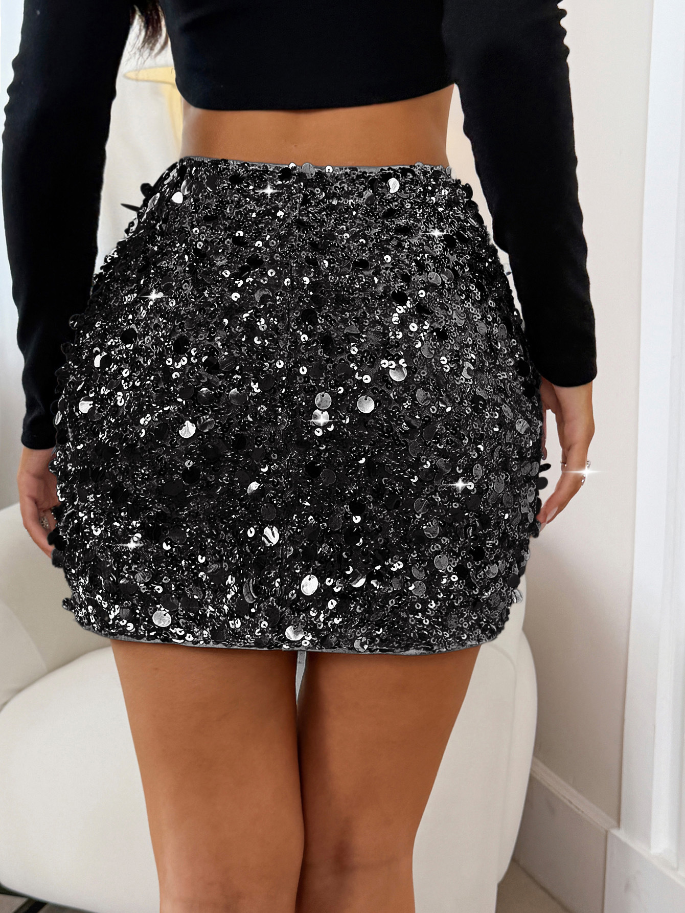 Women's Clothing Elegant Sexy Sequined Mini Skirt For Women Spring/Summer Y2K Party Fashion European American Style_ecoleips.com