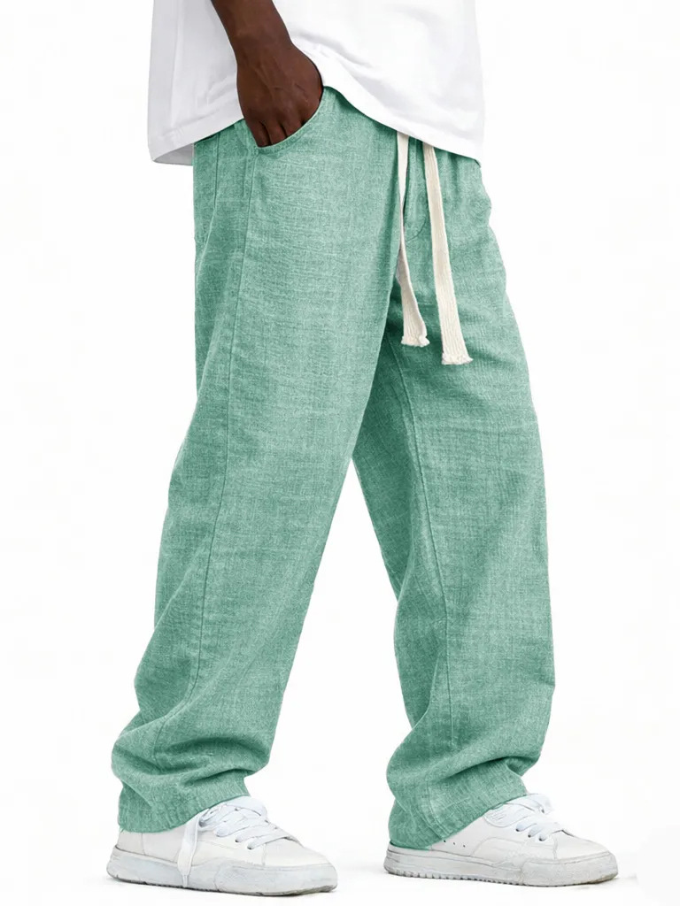 Herren Leinenhose Mit Geradem Bein Für Sommer Und Freizeit_voghion.com