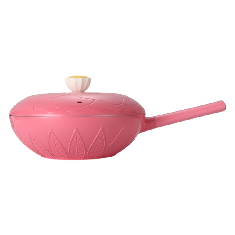 Yipinhong Rose pan antiadherente wok hogar no-negro wok plana sartén Cocina de Inducción estufa de gas Universal
