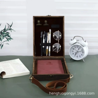 现货木质信使收纳盒Writers Messenger Wood Box斜挎包信使公文箱