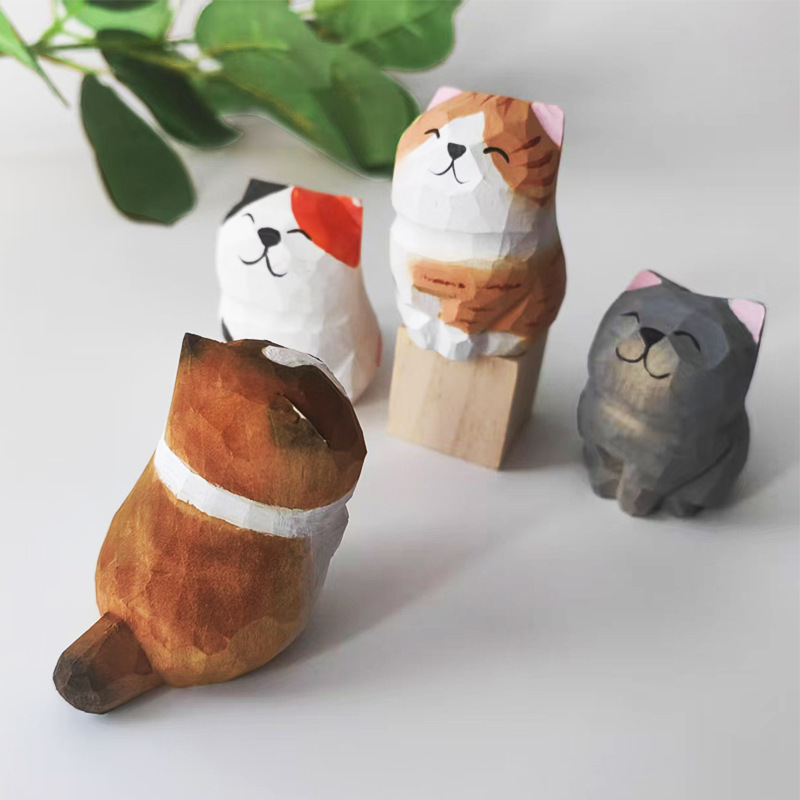 小猫纯手工实木雕刻工艺品客厅办公室桌面摆件创意家居饰品小礼物|undefined