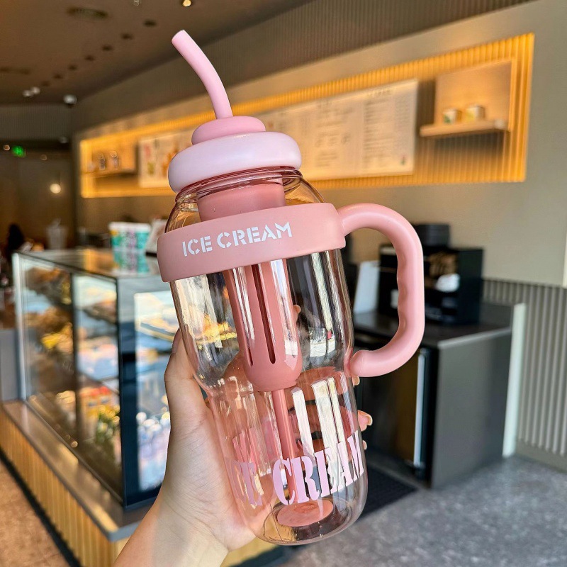 Giant Water Girls, High-Looking Straw Lucky Belly Cup, Top Quality Student With Handle, Large-Capacity Plastic Cup For Summer_voghion.com