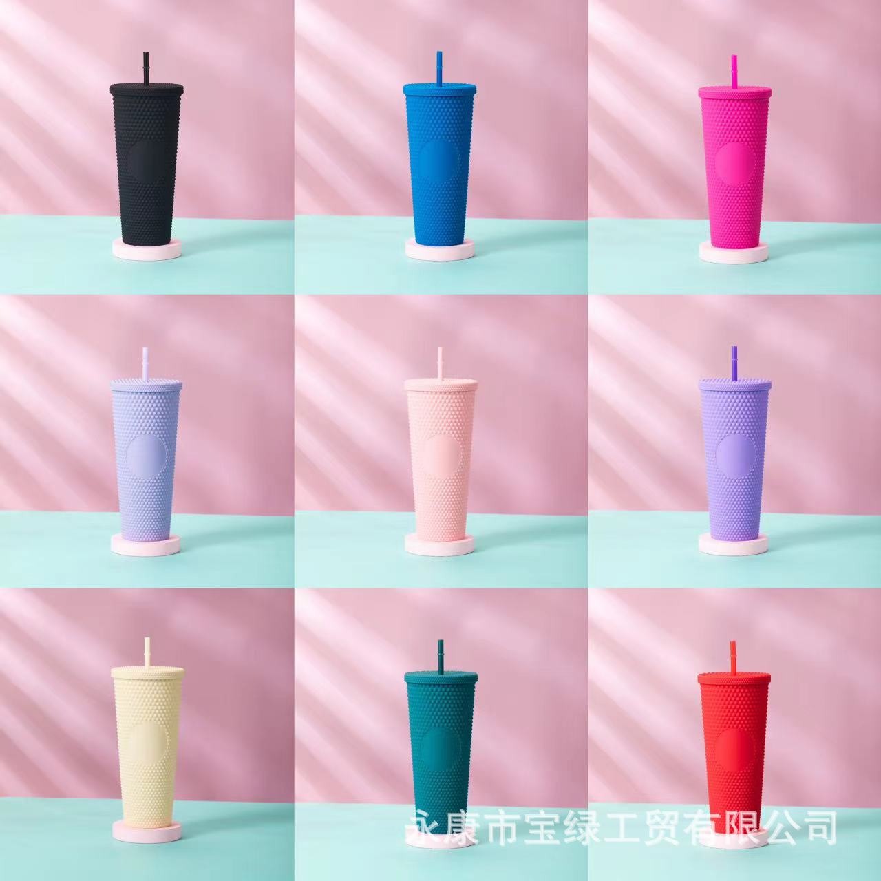 Taza de Plástico de Doble Capa 710ml, con Sorbete, Diseño Diamante/Durian, Transfronteriza