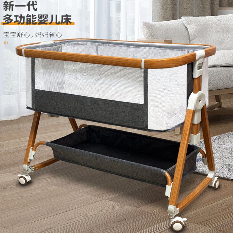 Foldable Crib Splicing Newborn Large Bed Mobile Baby Portable Cradle Bed Environmentally Friendly Multi-Functional Bb Bed