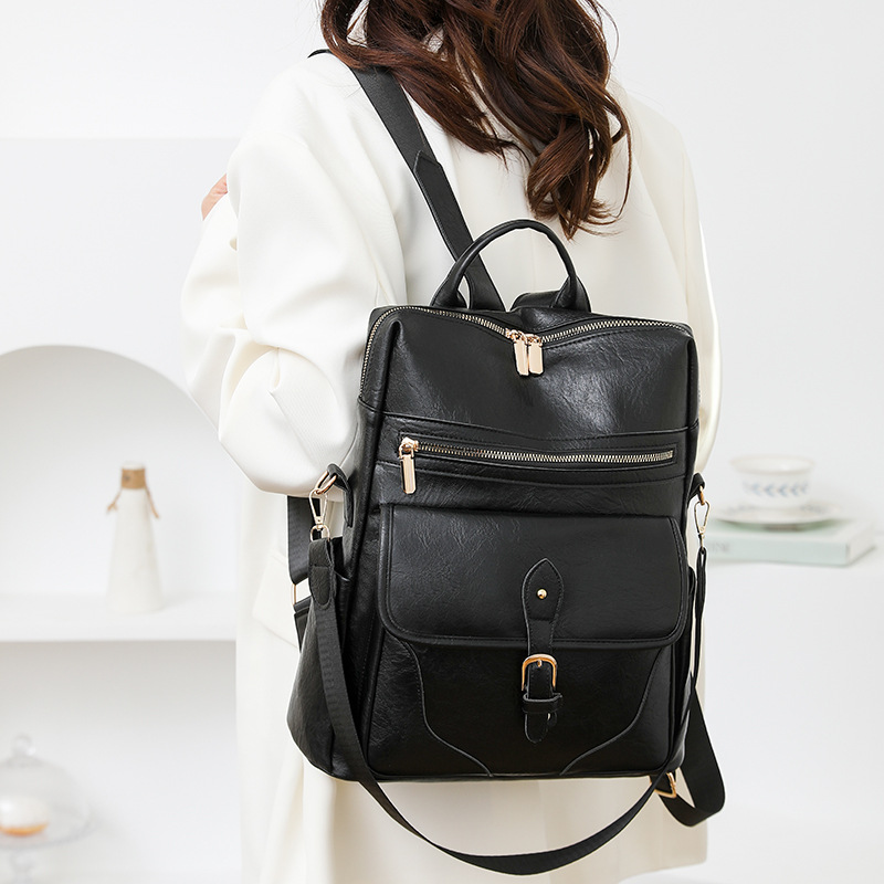 2025 nueva mochila de cuero suave para mujer retro europea y americana, mochila multifuncional de gran capacidad de moda