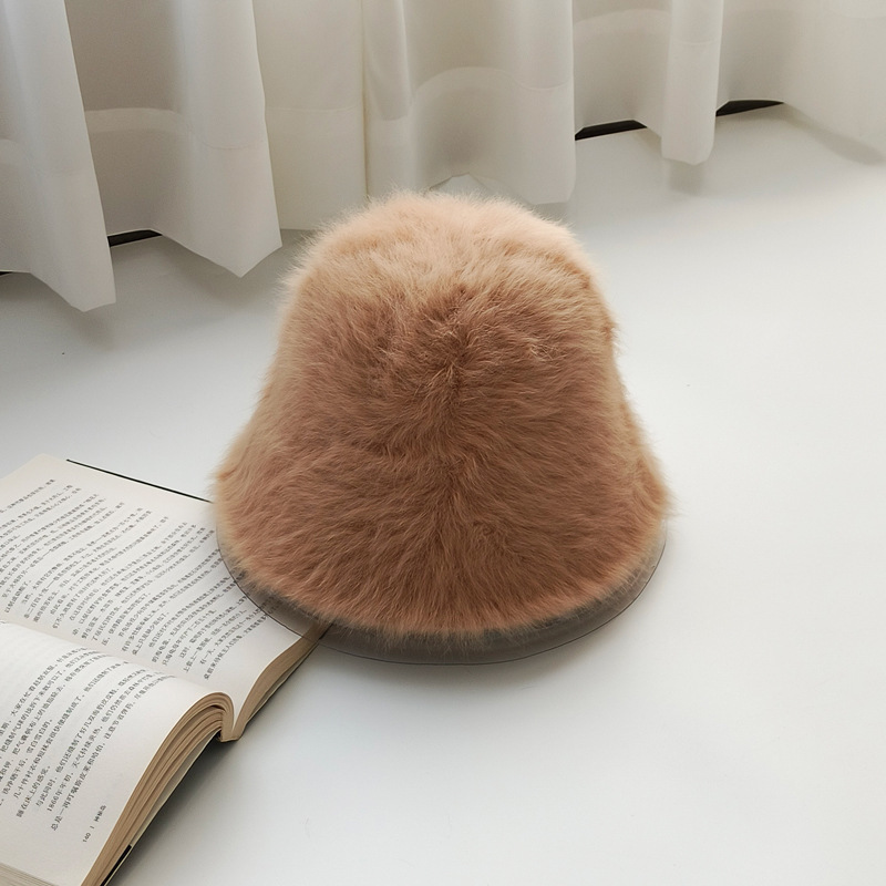 Nuevo estilo coreano de color sólido para mujer Otoño e Invierno todo partido cálido sombrero de cubo de piel de conejo al aire libre reducción de edad cara-mirando pequeño sombrero de cuenca al por mayor
