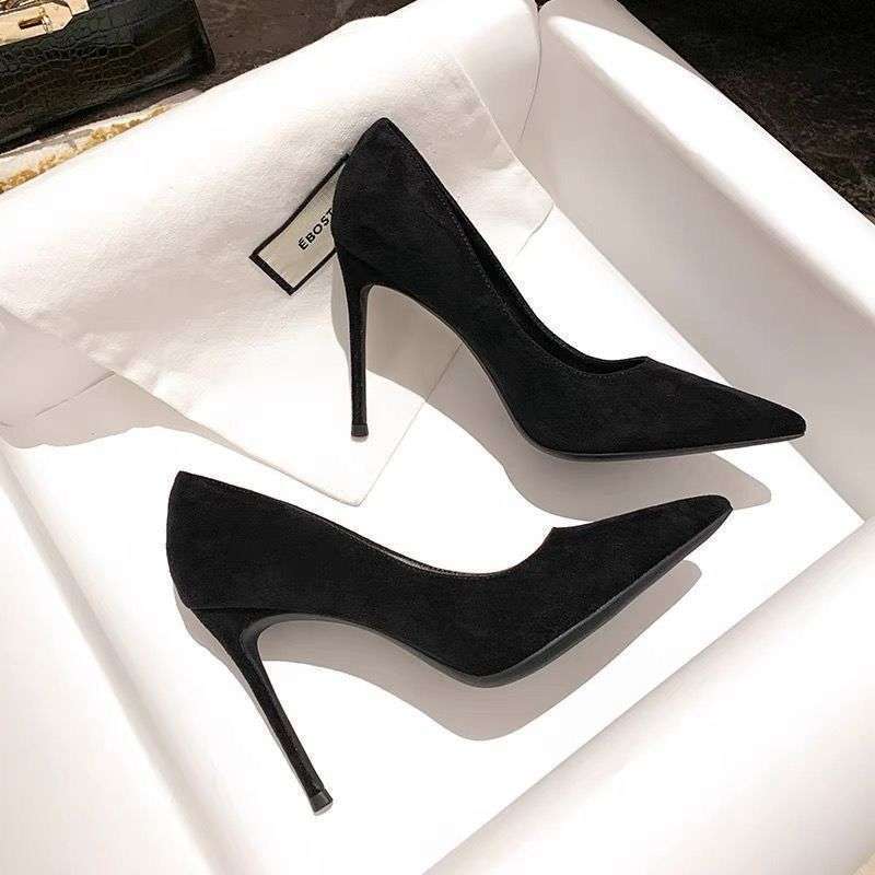 黒スエードハイヒールレディーススティレットヒールプロフェッショナル面接フォーマルウェア9cm7cm5ガールエチケットSサイズシューズ|undefined