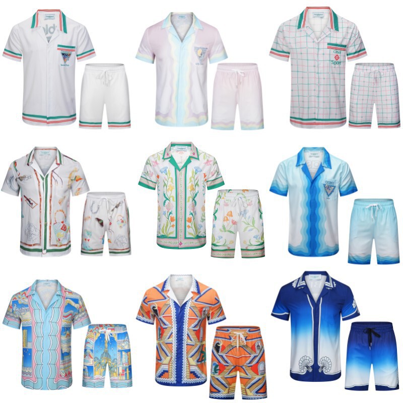 Cross-border Trade Men's Short-sleeved Casablanca Summer Thin Shirt suit High Street Hip-hop Beach suit Men