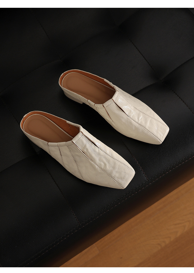 Sandal hở mũi nữ gót thấp 2,5 cm da cừu mũi trùm — màu nâu chi tiết 22