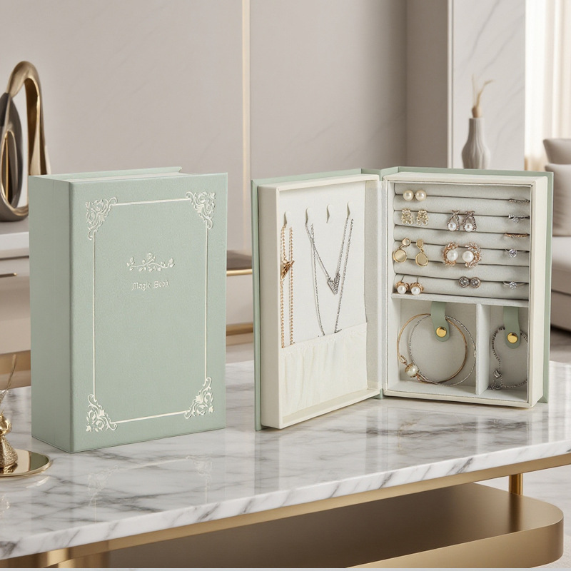 INS pendientes oreja espárragos almacenamiento esta caja de joyería creativa anillo collar joyería libro PU caja de joyería transfronteriza al por mayor