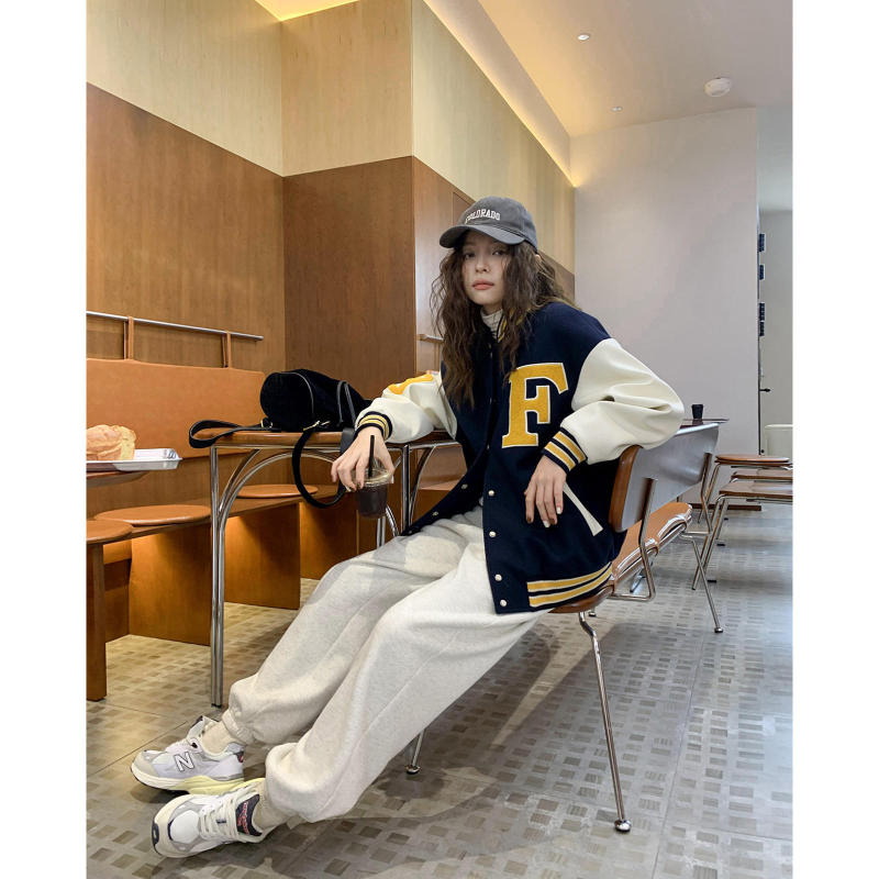 American-Style Embroidered Baseball Jacket with Cotton Lining for Women, 2025 New Slim-Fit Slimming Jacket for Petite Figures