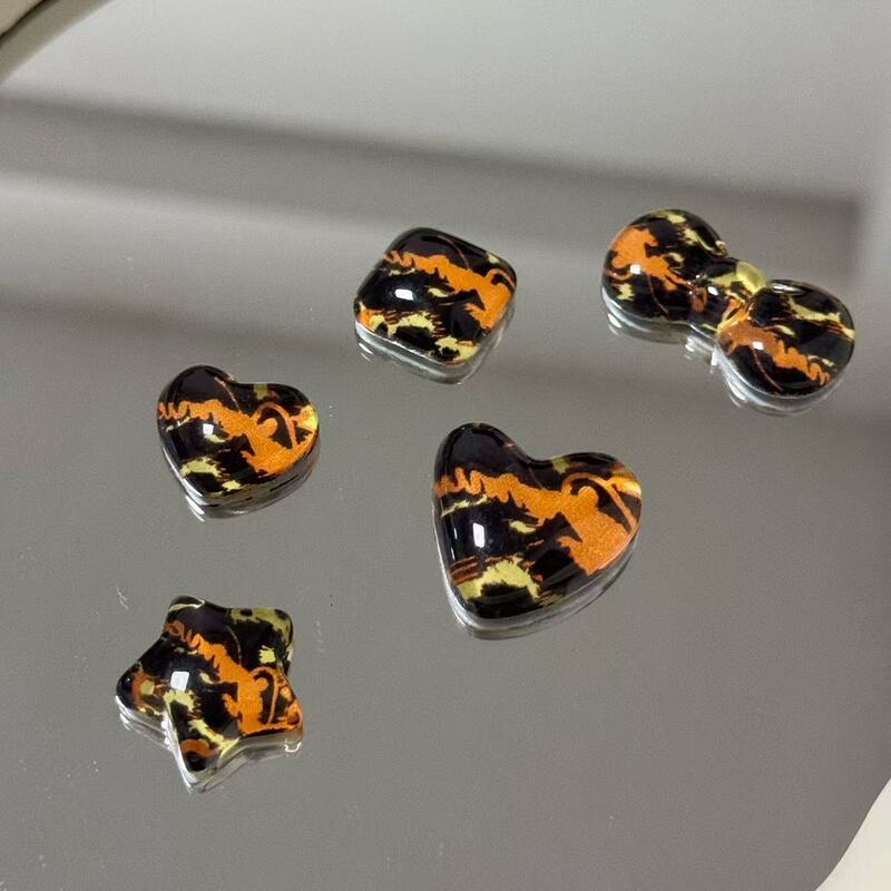 New retro summer glue leopard series love five-pointed star bow flat patch homemade design wholesale clothing