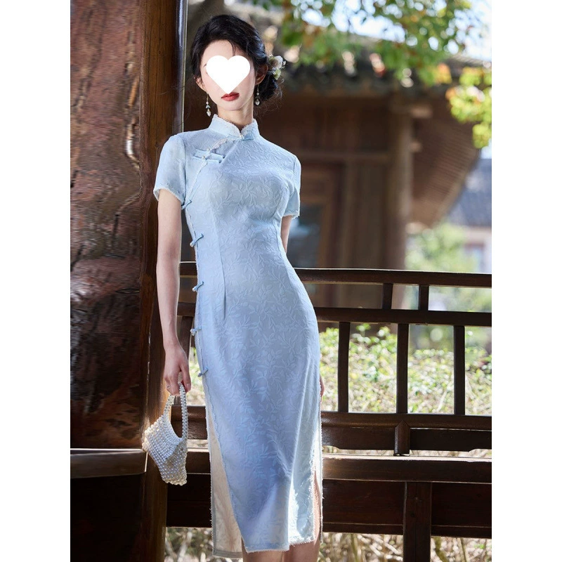 Новое китайское платье-чонсам из кружева, молодежный стиль, для девушек, летнее, стройнящее, повседневное, 2025 года.