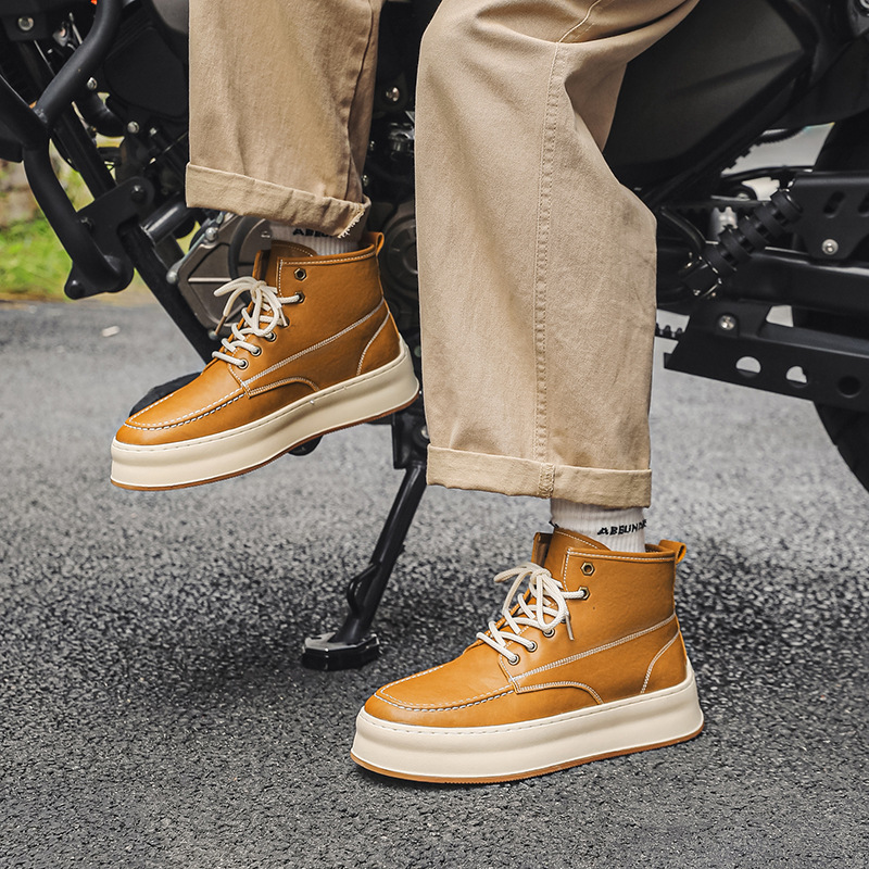 2024 Frühling und Herbst Neue Mode Casual Schuhe Echtes Leder Weiche Sohle Mid Top Atmungsaktiv Vielseitig herren Martin_voghion.com