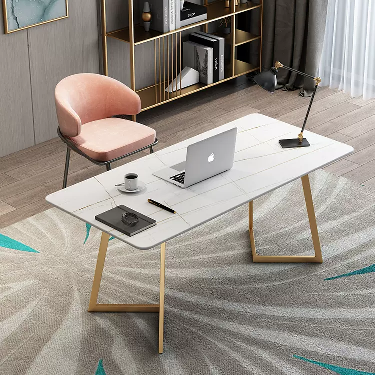 北欧简约岩板办公桌子职员工作台家用卧室书房笔记本电脑桌椅组合