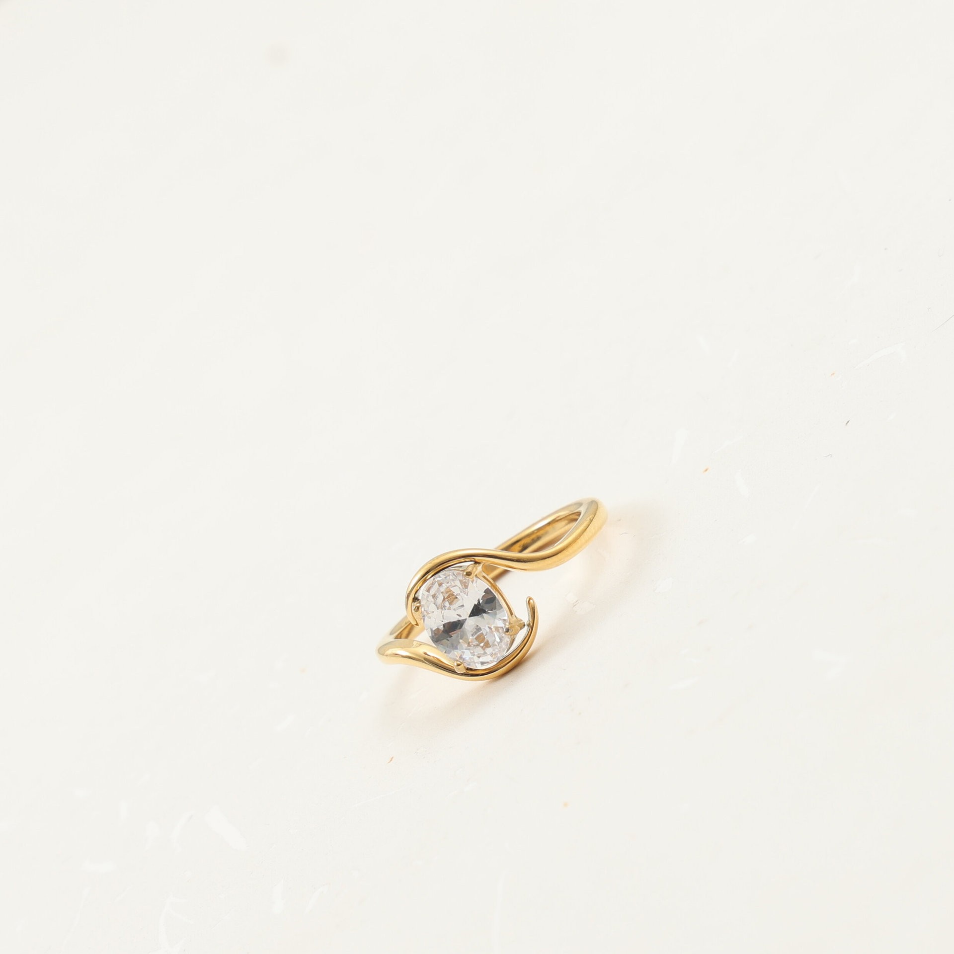 Oval Zircon Ring, Titanium Steel Plated with 18K Gold
