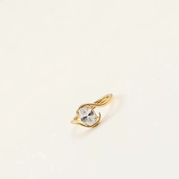 Oval Zircon Ring, Titanium Steel Plated with 18K Gold