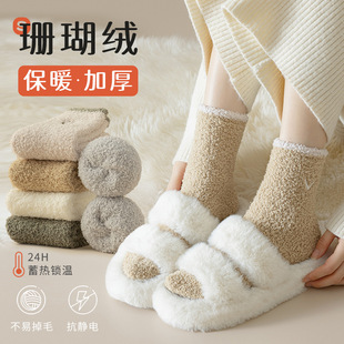 Coral velvet socks women's mid-calf length socks autumn and winter fleece-lined thickened snow socks warm home sleep confinement floor socks