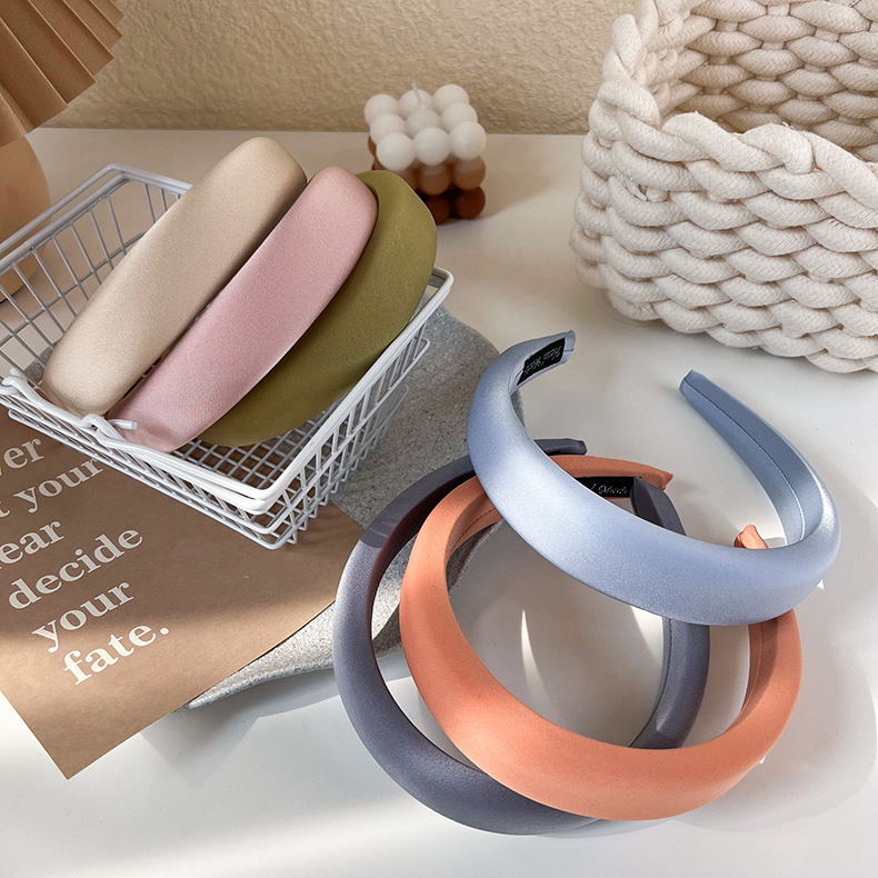 New Candy-Colored Elegant Headband Satin Headband for Women Spring and Summer Wide-Brimmed High-Ceiling Face-Showing Small Sponge Headband for Women
