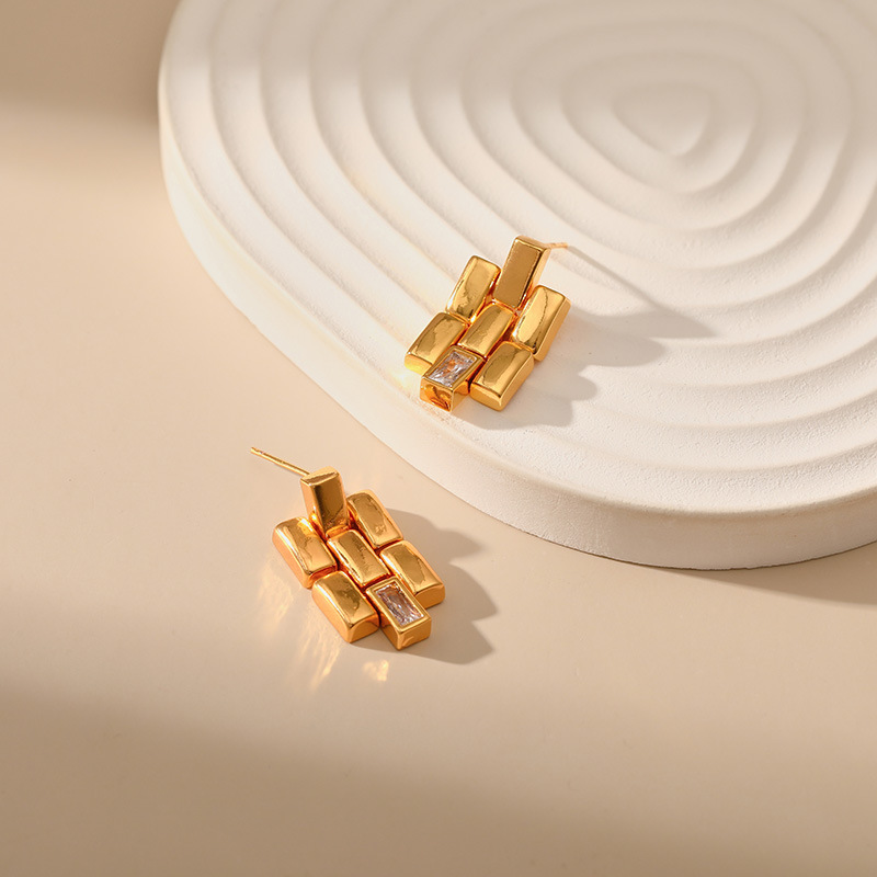 Fashion Square Copper Plating Inlay Zircon Ear Studs 1 Pair