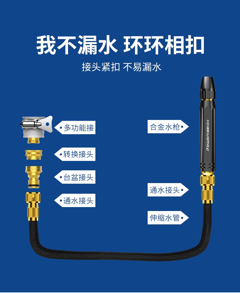 High-pressure car wash water gun with thickened latex telescopic hose, explosion-proof and frost-resistant, suitable for garden and home use, flower watering hose, car washing gun head