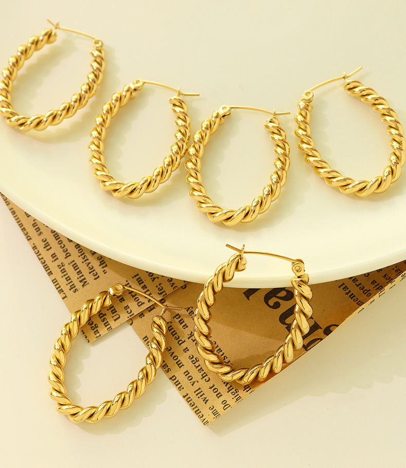 Ins Style Jewelry Geometric Niche Design U-shaped Fried Dough Twists Earrings Stainless Steel Earrings_voghion.com