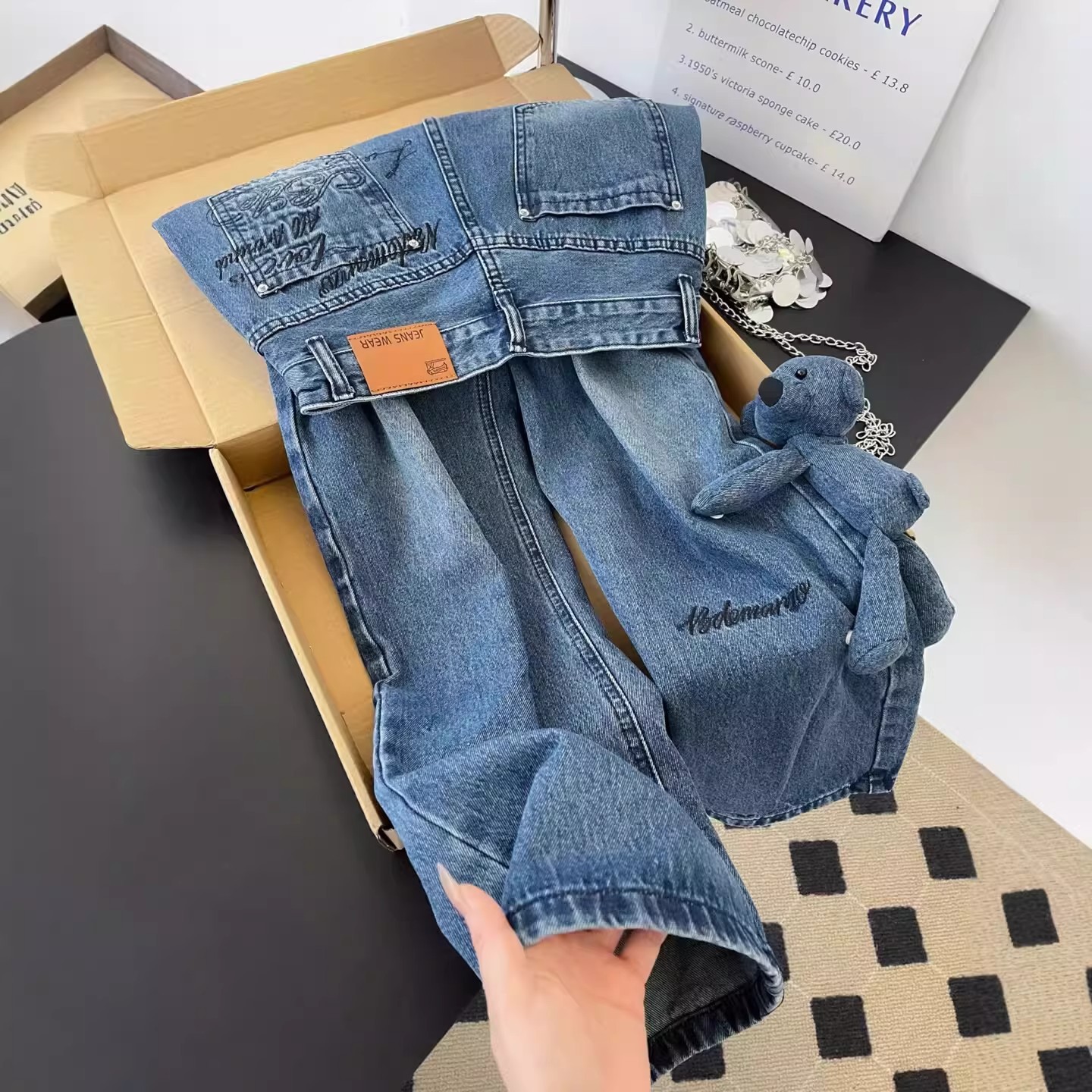 Women's High-Waisted Slimming Wavy Washed Denim Jeans Casual Loose Wide Leg Floor-Length Trousers With Letter Embroidery American Retro Summer Style_ecoleips.com