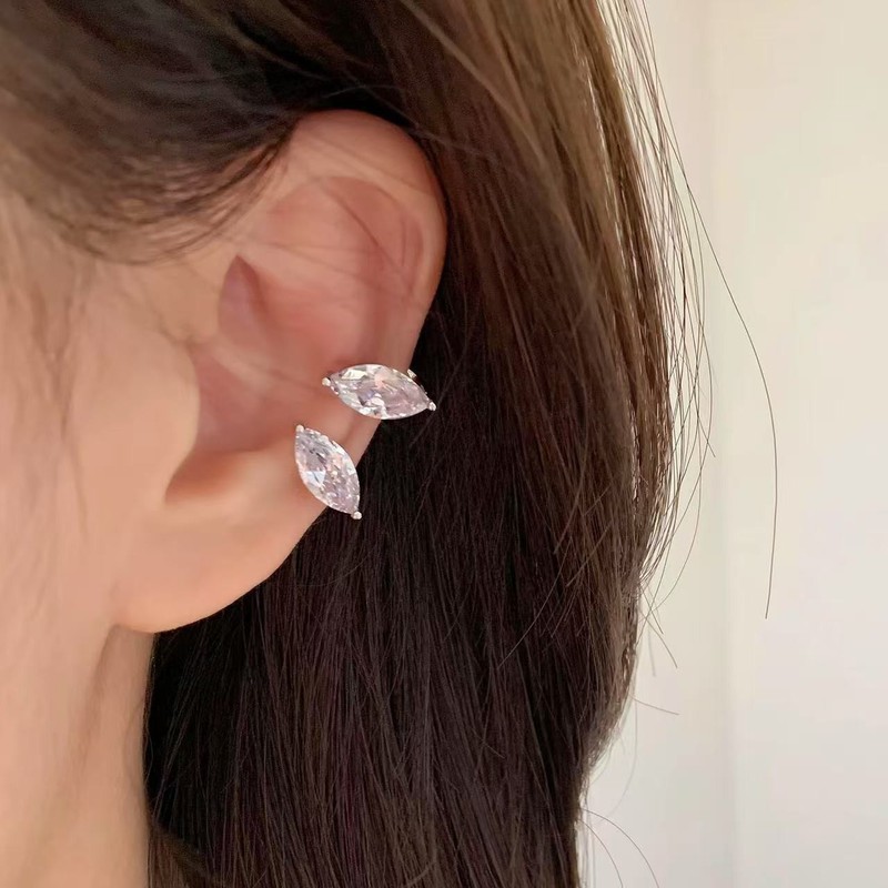 韩系几何树叶闪钻耳夹女简约小众设计时尚百搭高级感轻奢气质耳饰|undefined