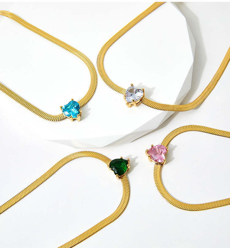 Fashion Heart Shape Stainless Steel Necklace Plating Inlay Zircon Stainless Steel Necklaces_colorza_4
