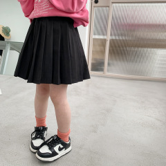 Elmo Beibei baby girl's college style half-length pleated skirt spring new children's solid color foreign style short skirt
